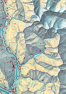 Map with coloured relief (Canton of Grisons)